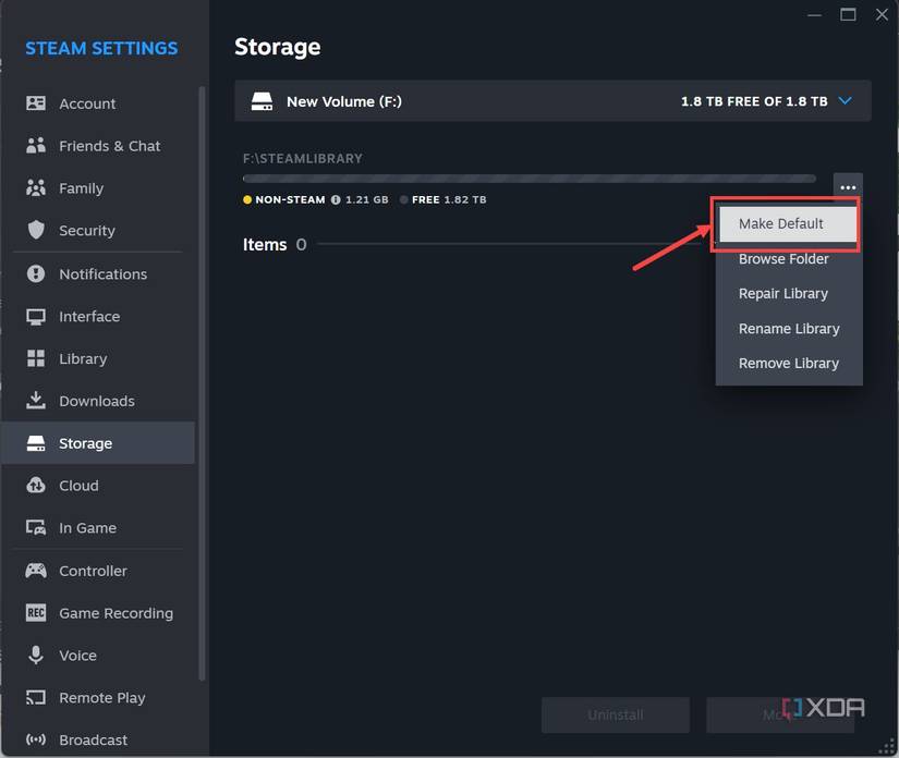 Make external drive as default storage