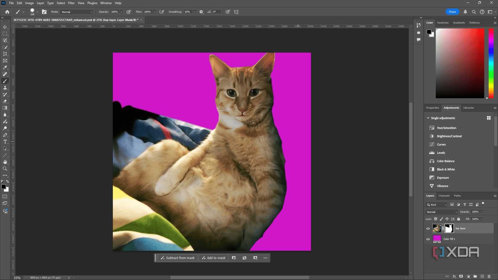 Swiping Brush Tool over image to create mask in Photoshop
