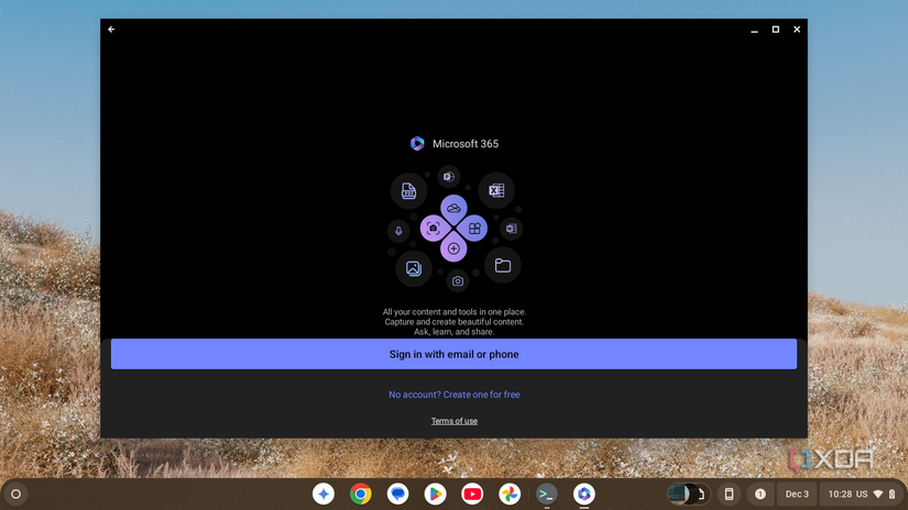 Screenshot of the Microsoft 365 app for Android on Chrome OS
