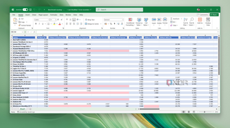 Screenshot of Microsoft Excel showing a large table with data