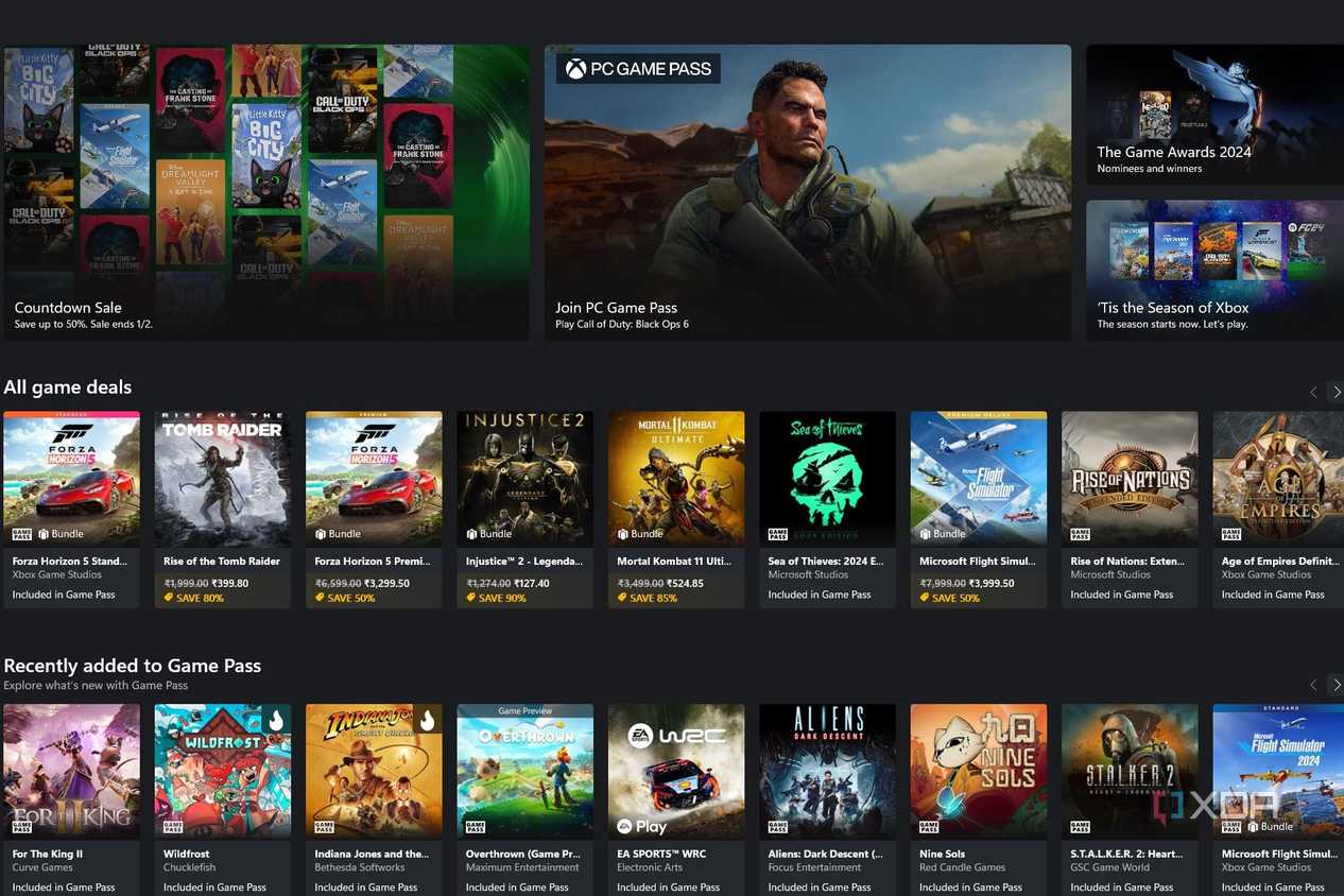 Screenshot of Xbox app showing various games