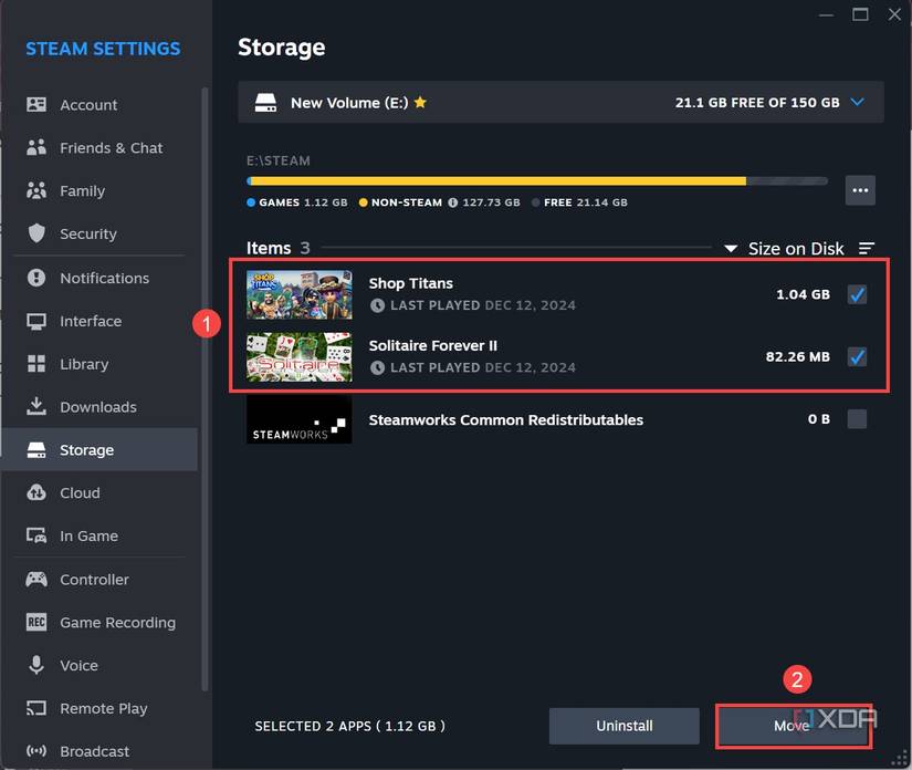Select games to move them to SSD
