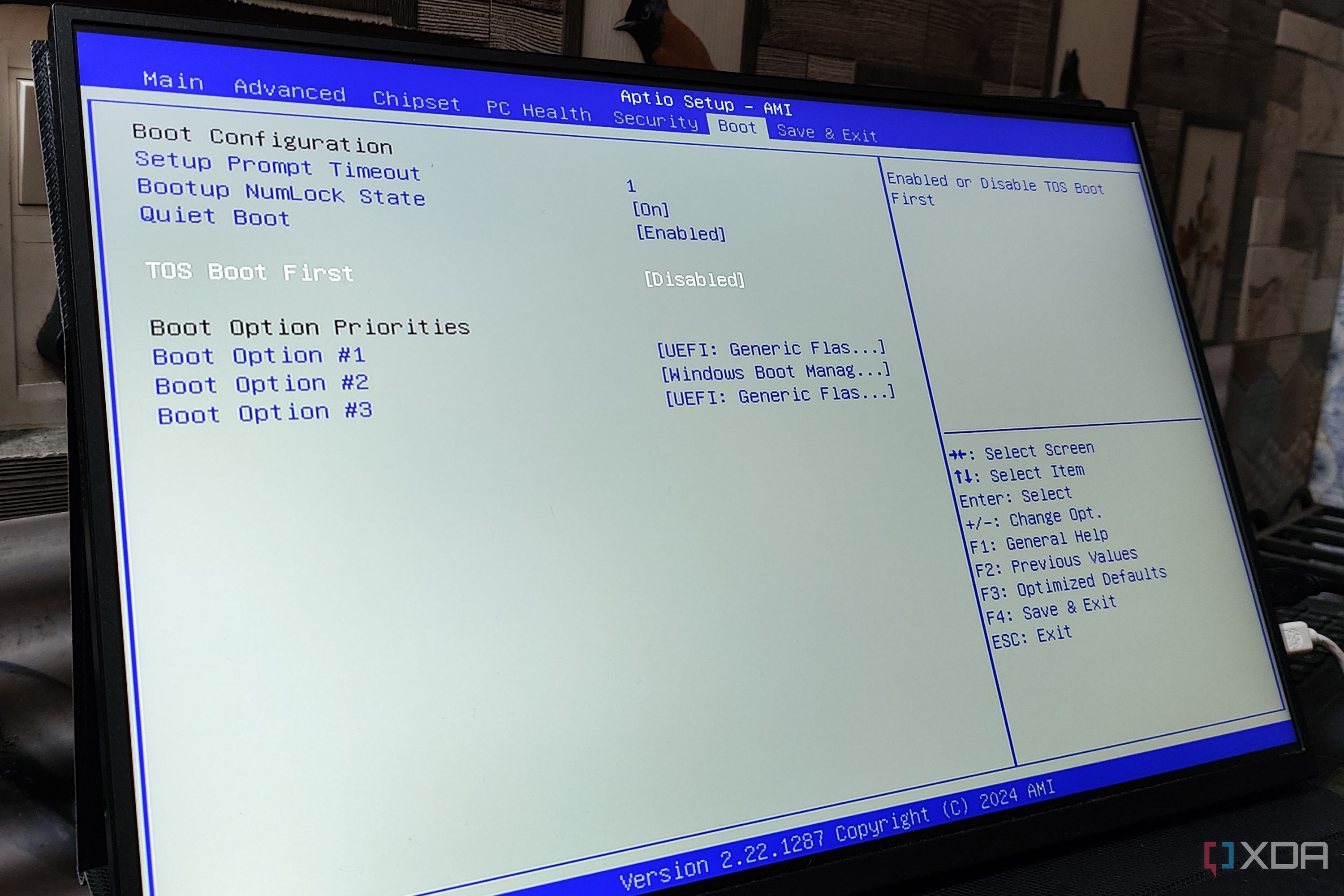 The BIOS options on a TerraMaster F8 SSD Plus NAS