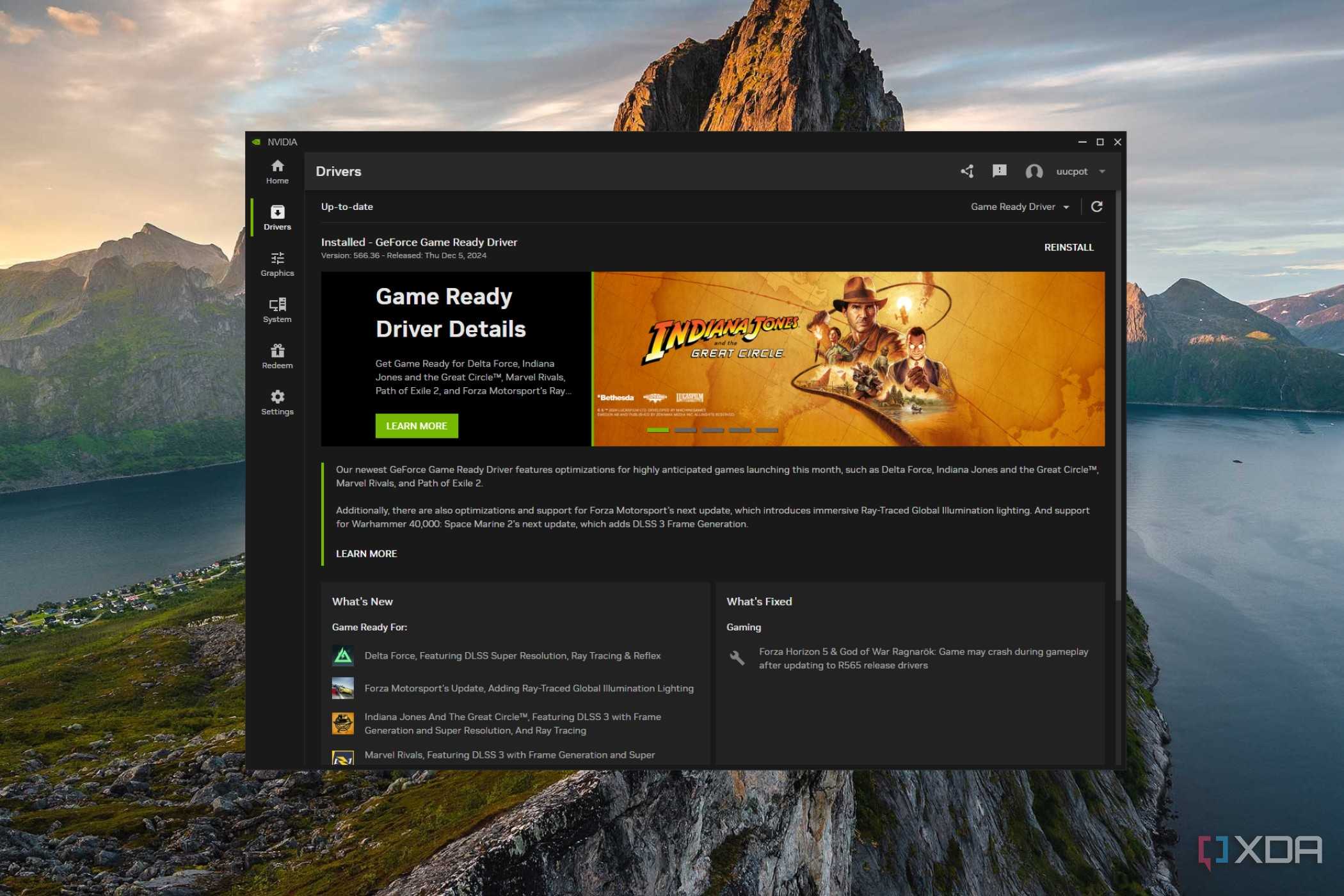 screenshot of nvidia app driver update page