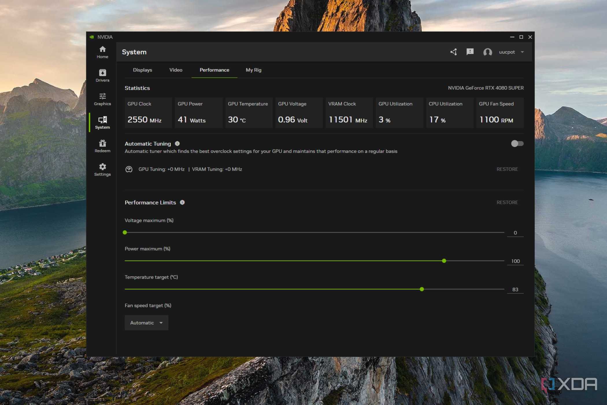 screenshot of nvidia app system page