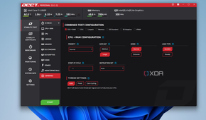 Screenshot of OCCT on Windows 11 showing the CPU + RAM testing page