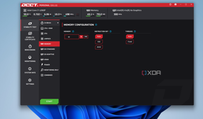 Screenshot of OCCT on Windows 11 showing the memory testing page