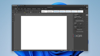 Screenshot of OnlyOffice showing a blank document and the menu open in the Home tab