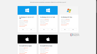 Screenshot of the OnlyOffice website showing available downloads for Windows and Mac