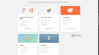 Screenshot of OnlyOffice website showing available options for Linux