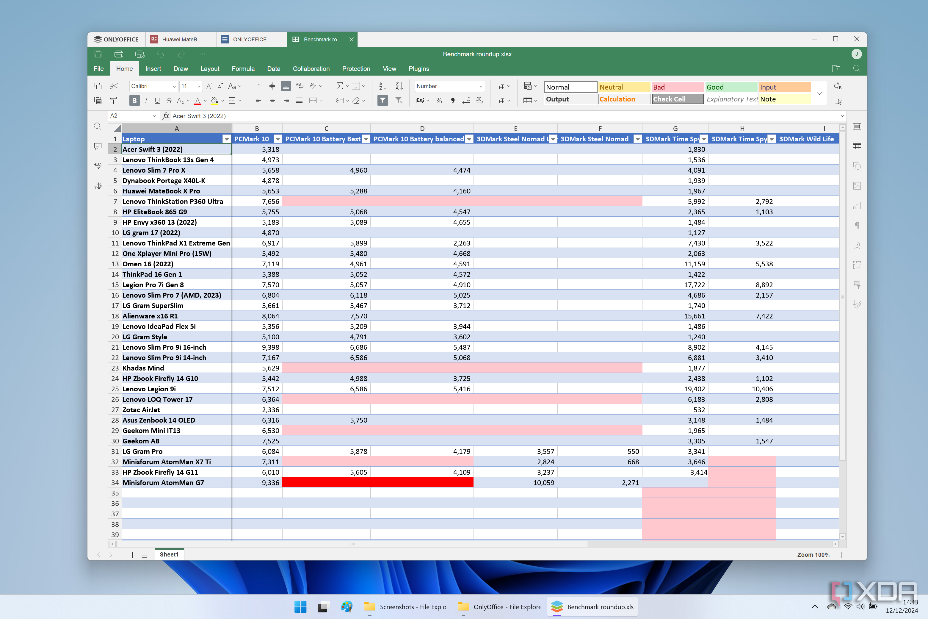 Screenshot of OnlyOffice showing a spreadsheet open in a windows containing multiple tabs