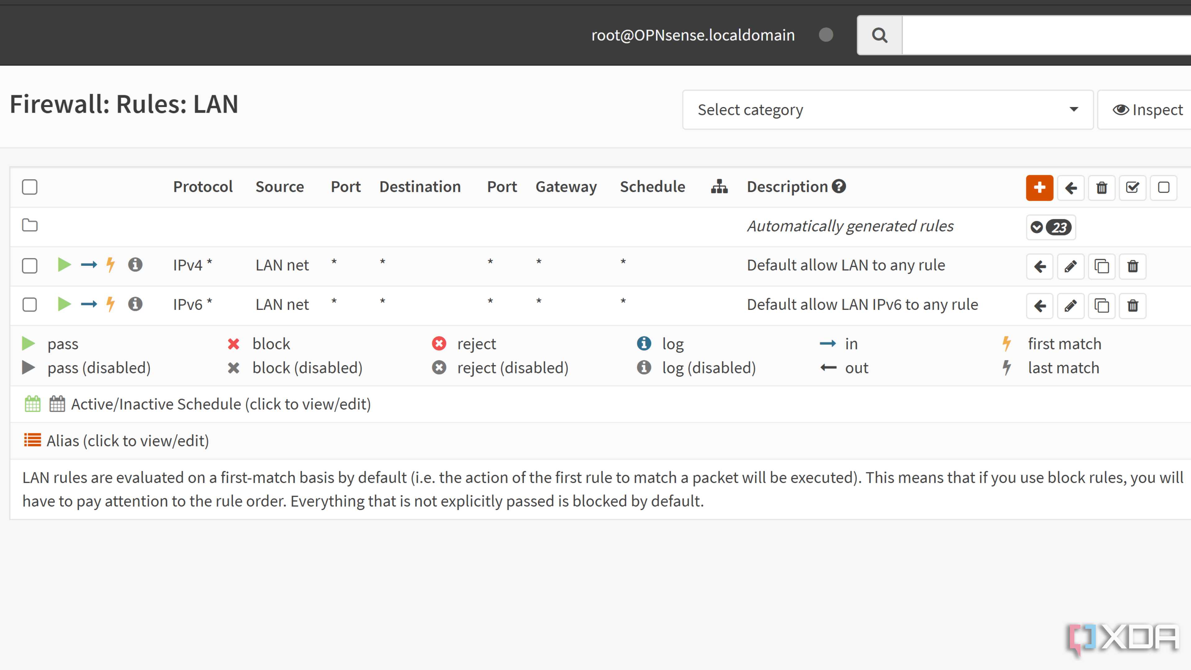 The Firewall Rules tab in the OPNsense web UI