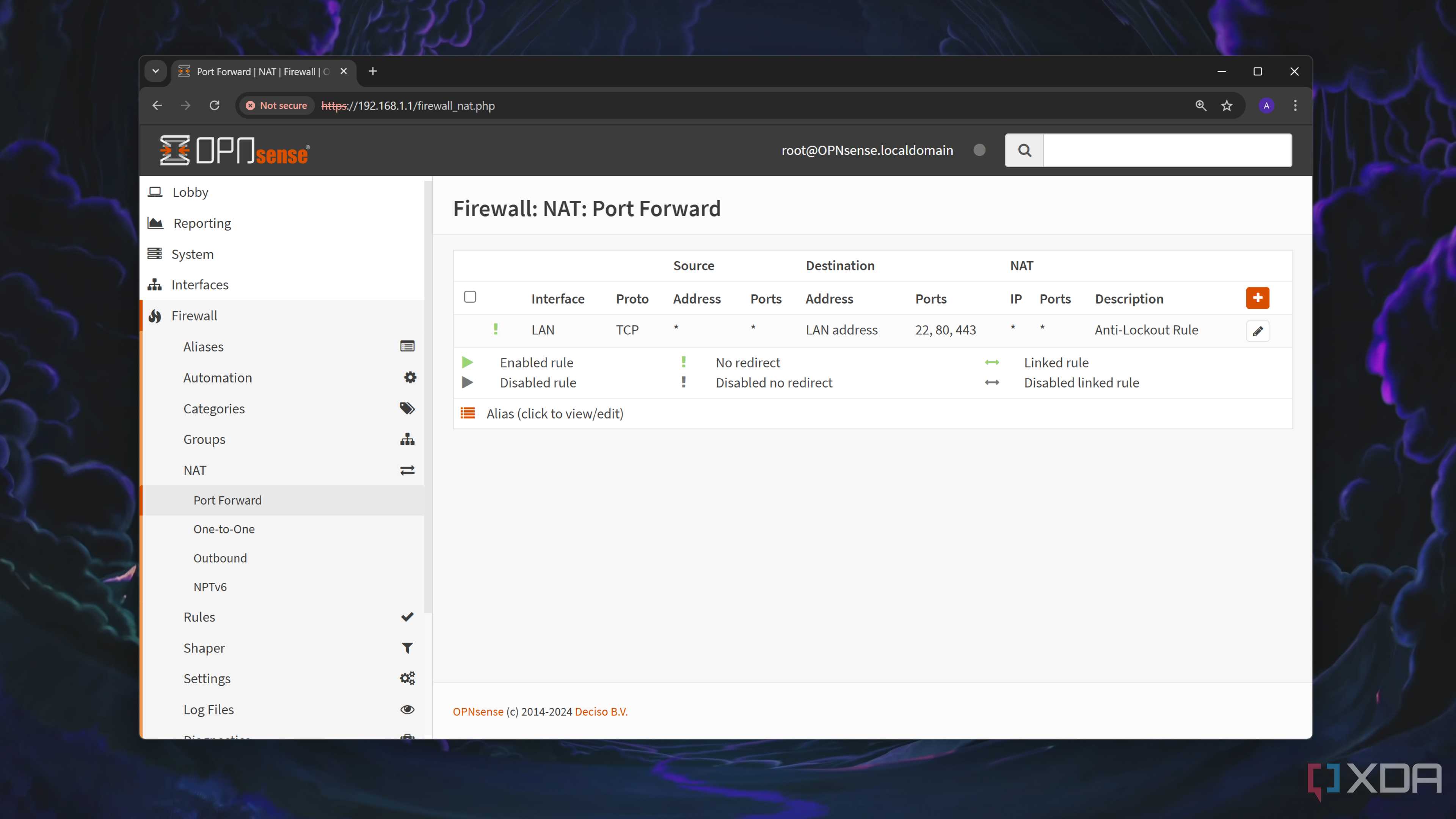 The Port Forward tab in the OPNsense web UI