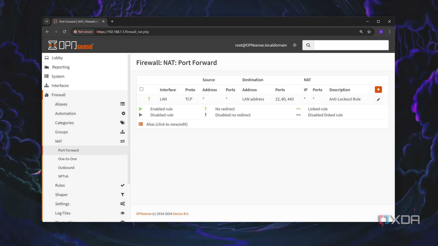 The Port Forward tab in the OPNsense web UI