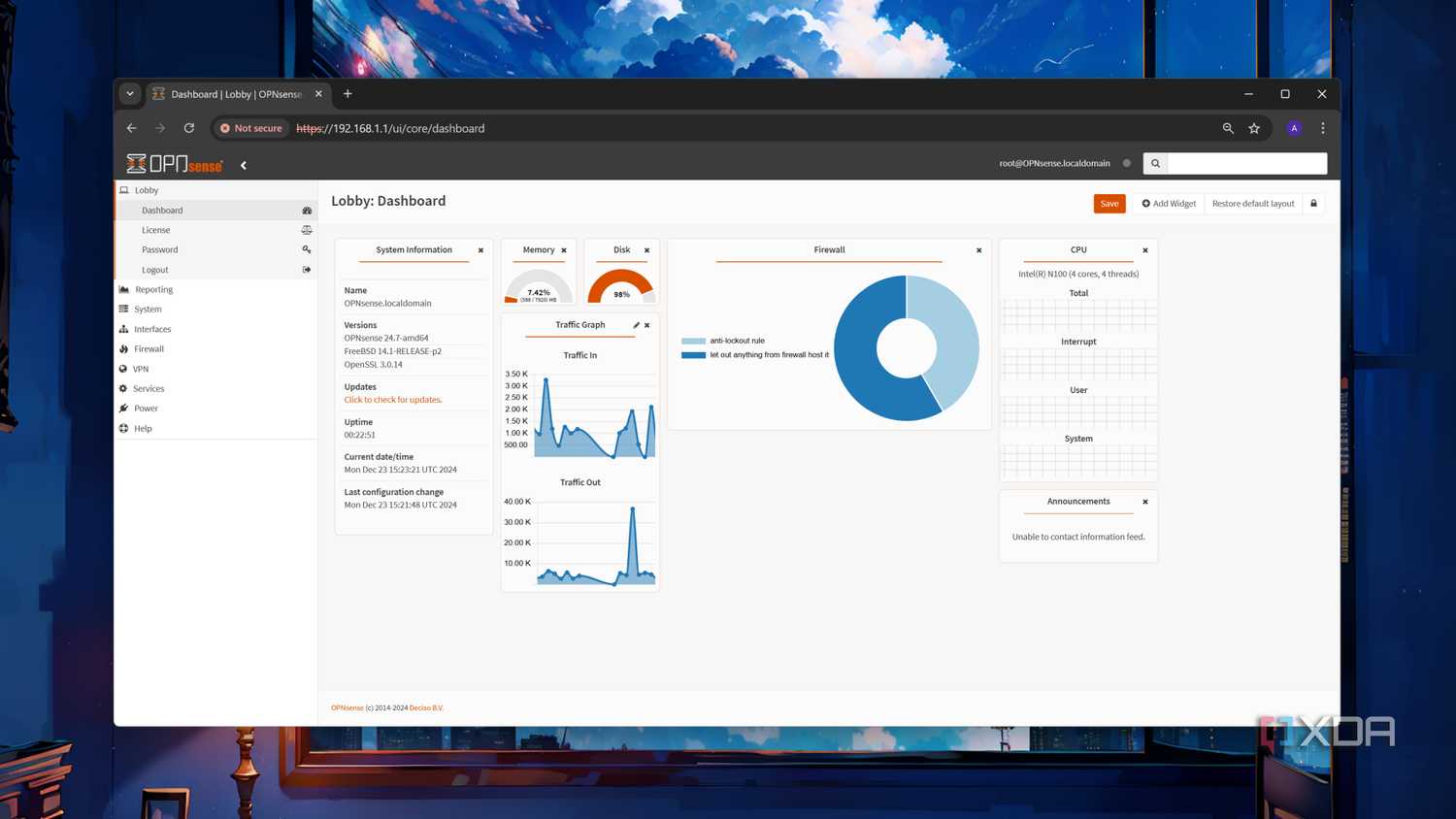 The OPNsense Dashboard