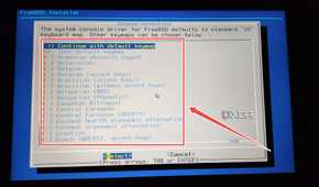 Picking the Keymap setting in the OPNsense installer wizard