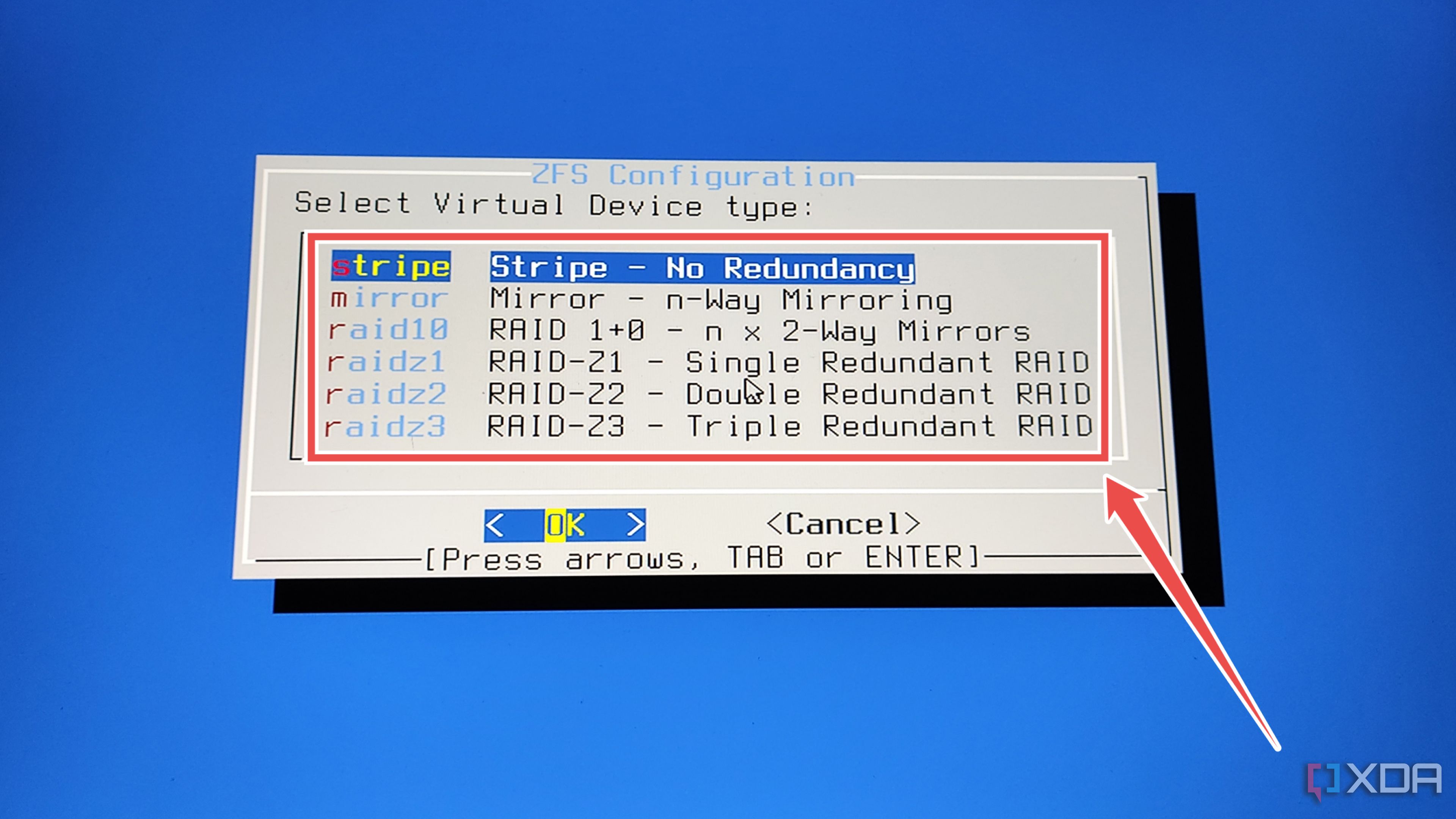 Selecting the Virtual Device type in the OPNsense installer wizard