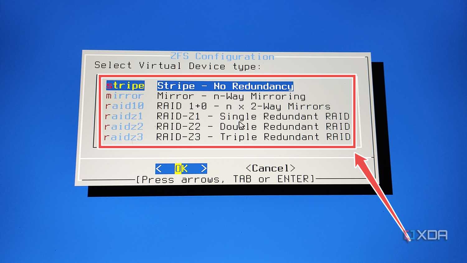 Selecting the Virtual Device type in the OPNsense installer wizard