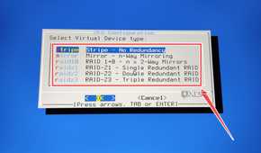 Selecting the Virtual Device type in the OPNsense installer wizard