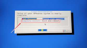 Pressing the Complete Install button in the OPNsense installer wizard