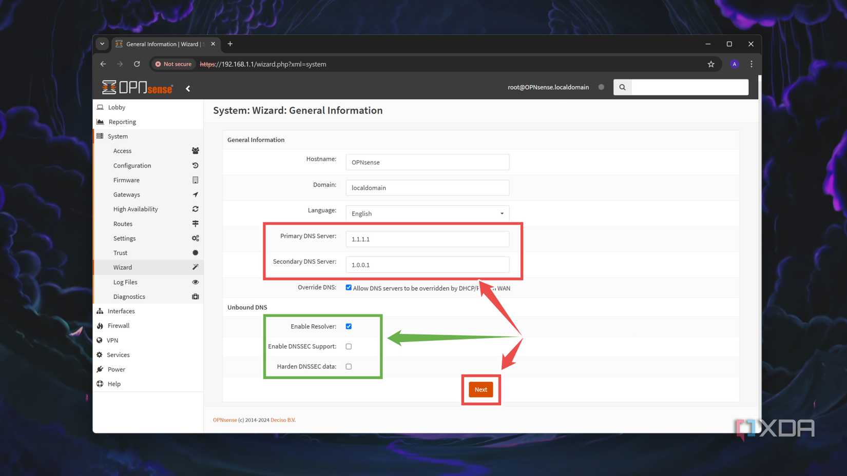 Configuring the General Information settings in the OPNsense web UI