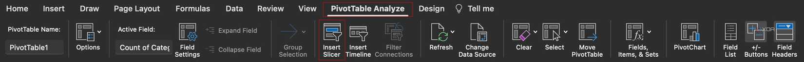 PivotTable Analyze menu