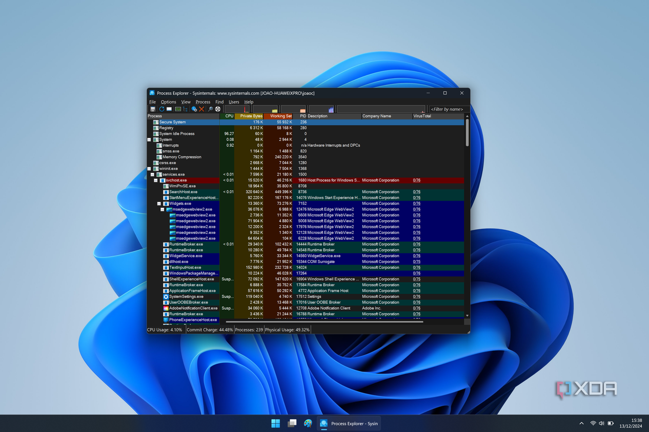 Screenshot of Process Explorer showing the list of processes