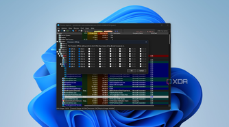 Screenshot of Process Explorer showing the list of processes with the CPU affinity dialog open