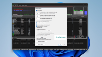 Screenshot of Process Lasso with ProBalance settings open for managing the CPU