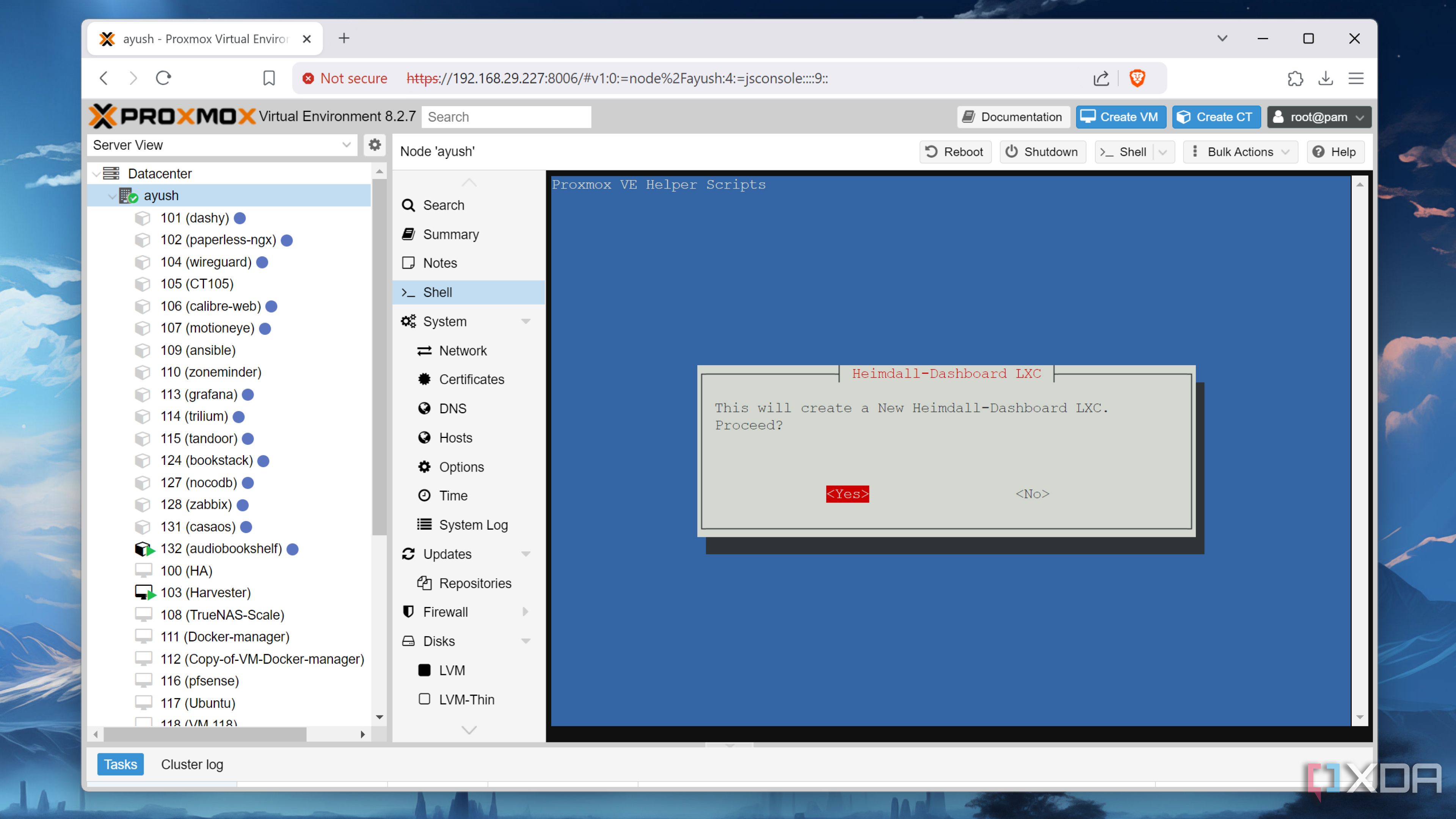 Installing Heimdall using the Proxmox VE-Helper Script