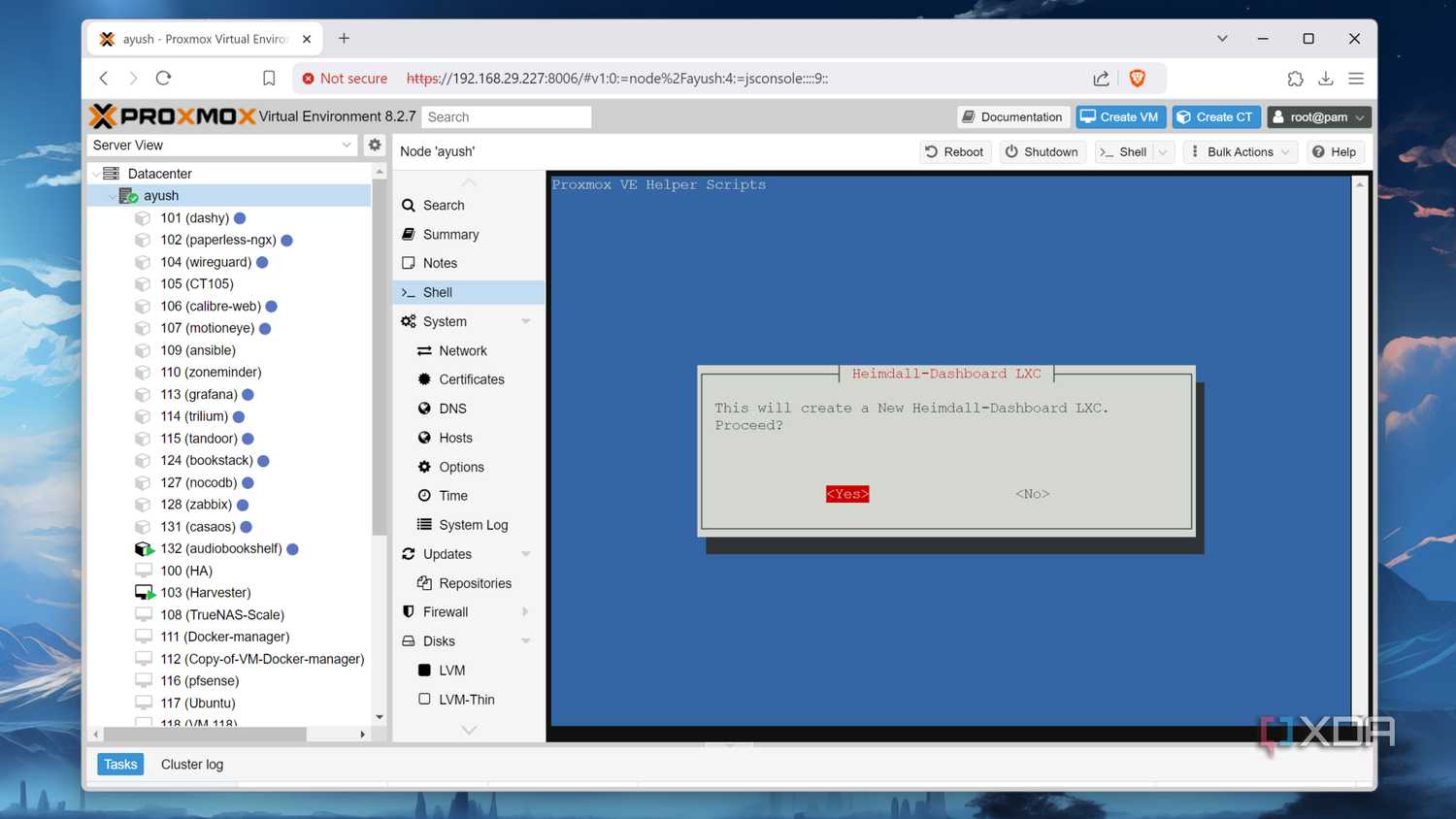 Installing Heimdall using the Proxmox VE-Helper Script