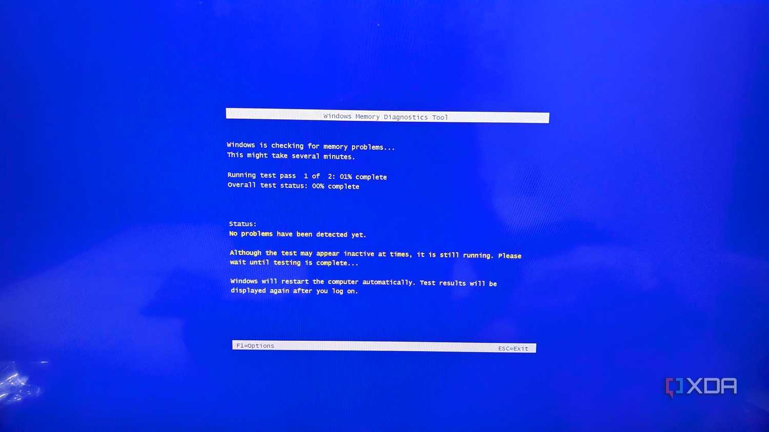 any image showing the screen of the windows memory diagnostic tool running