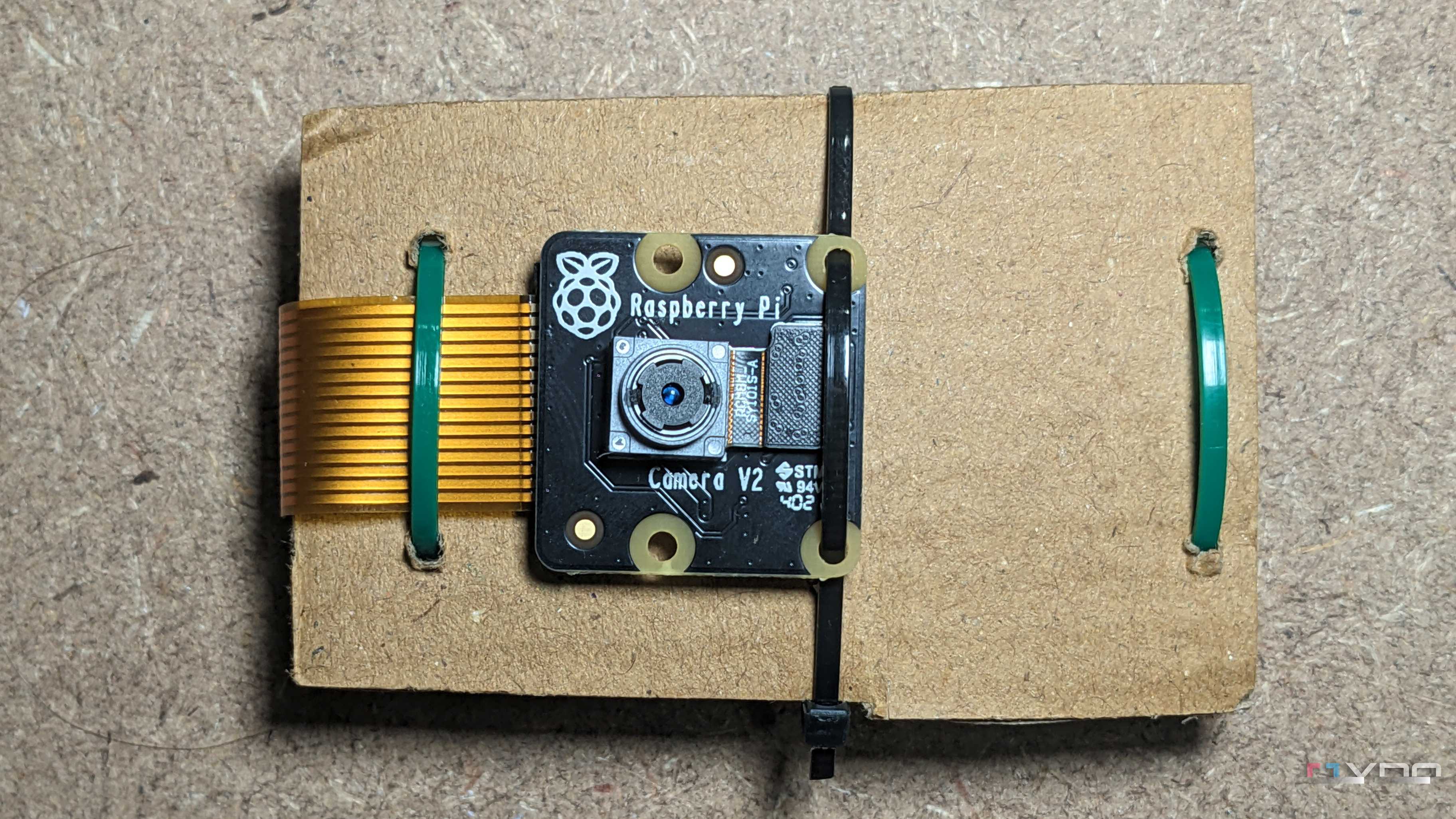 Raspberry Pi Camera Module 2 mounted on cardboard