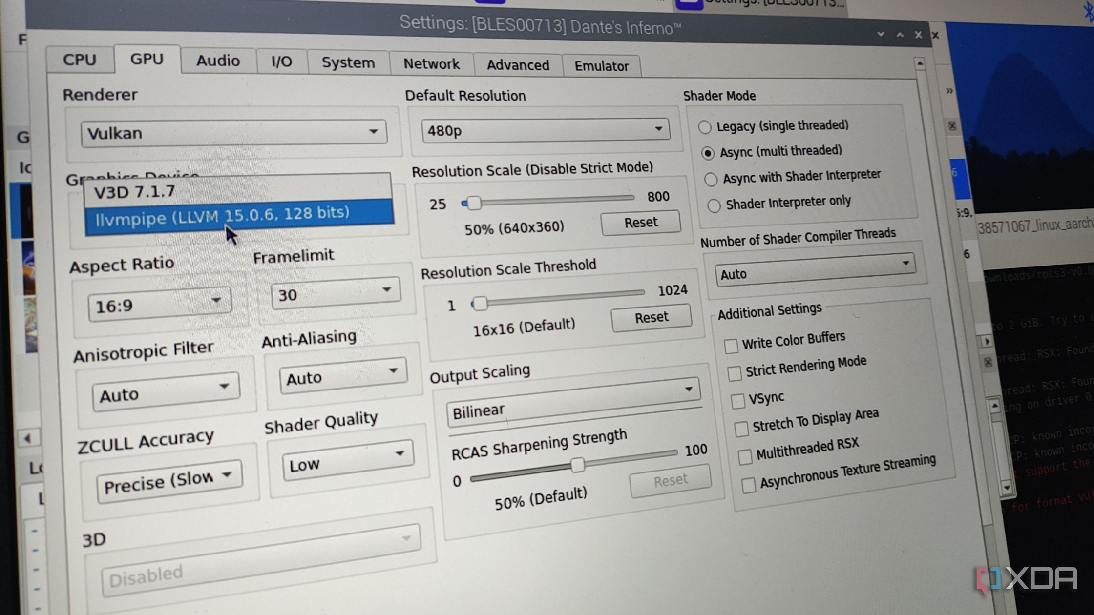 Setting th graphics to llvmpipe in RPCS3