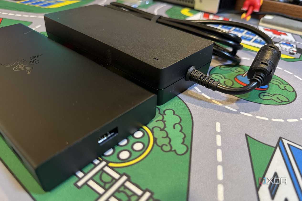 razer usb 4 dock next to its power brick