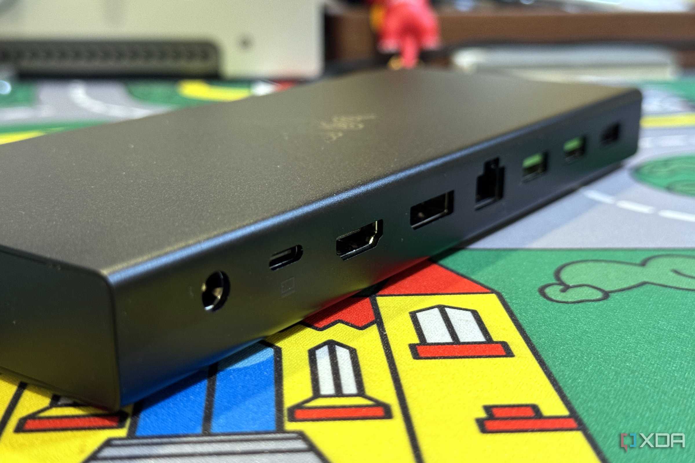 razer usb 4 dock showing the power, usb-c, displayport, hdmi, ethernet, and usb-a ports