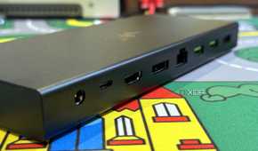 razer usb 4 dock showing the power, usb-c, displayport, hdmi, ethernet, and usb-a ports