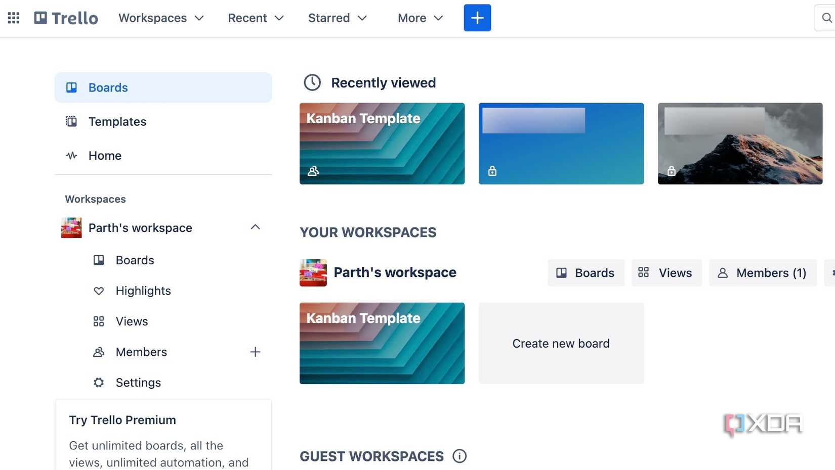 Trello workspace boards