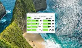 CrystalDiskMark test results for the Satechi Mini NVMe SSD enclosure on the Minisforum V3