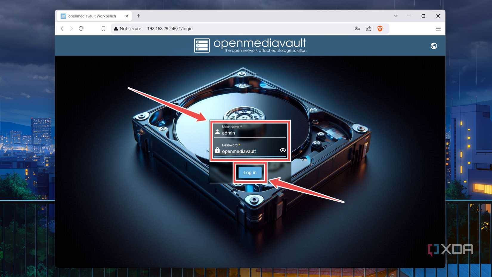 The OpenMediaVault login page