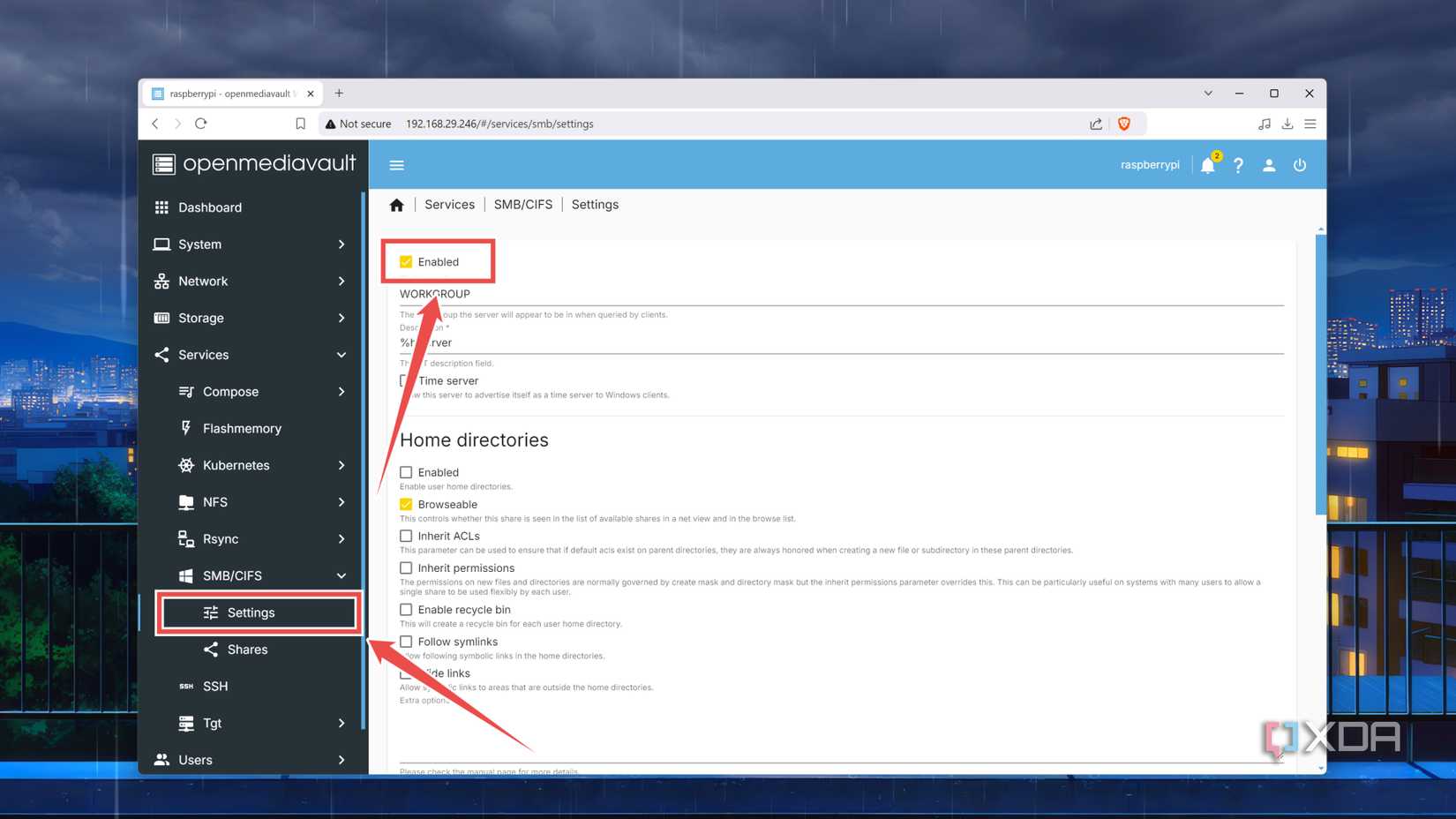 Enabling an SMB share in OMV