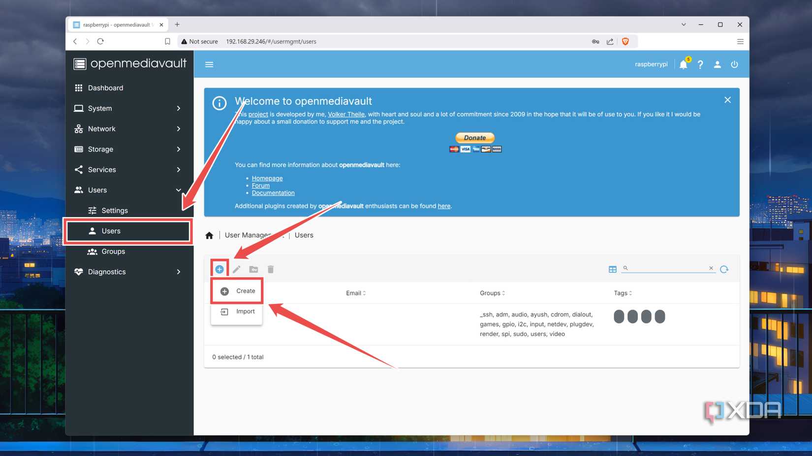 Creating a new User in OMV