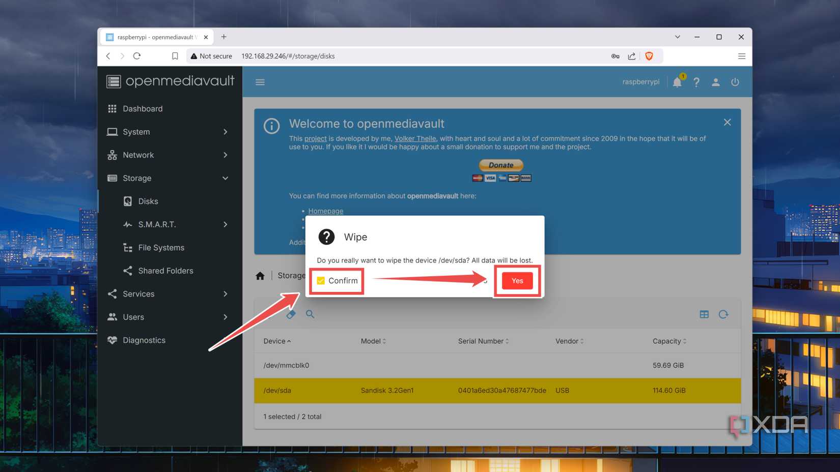 Using Quick Wipe to delete the contents of a drive in OMV