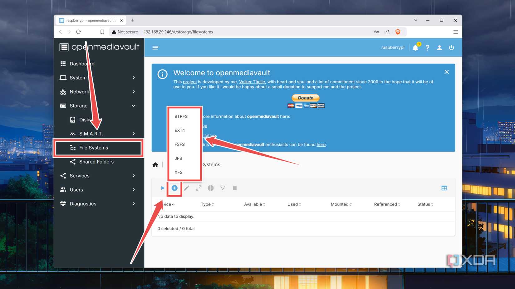 Selecting the File System in OMV
