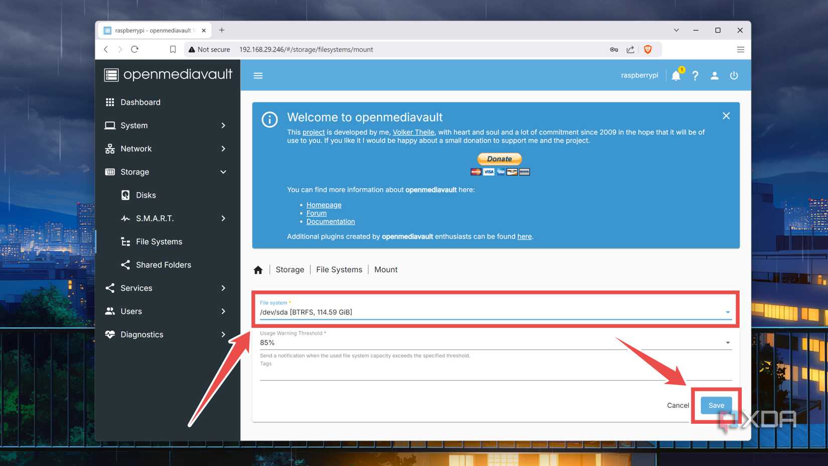 Mounting a File System in OMV
