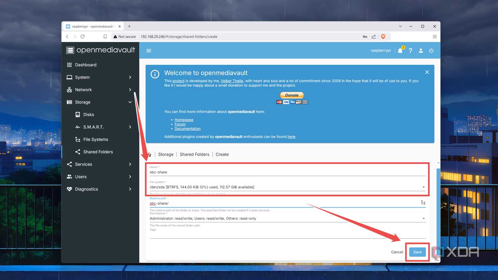 Adding a new shared folder in OMV