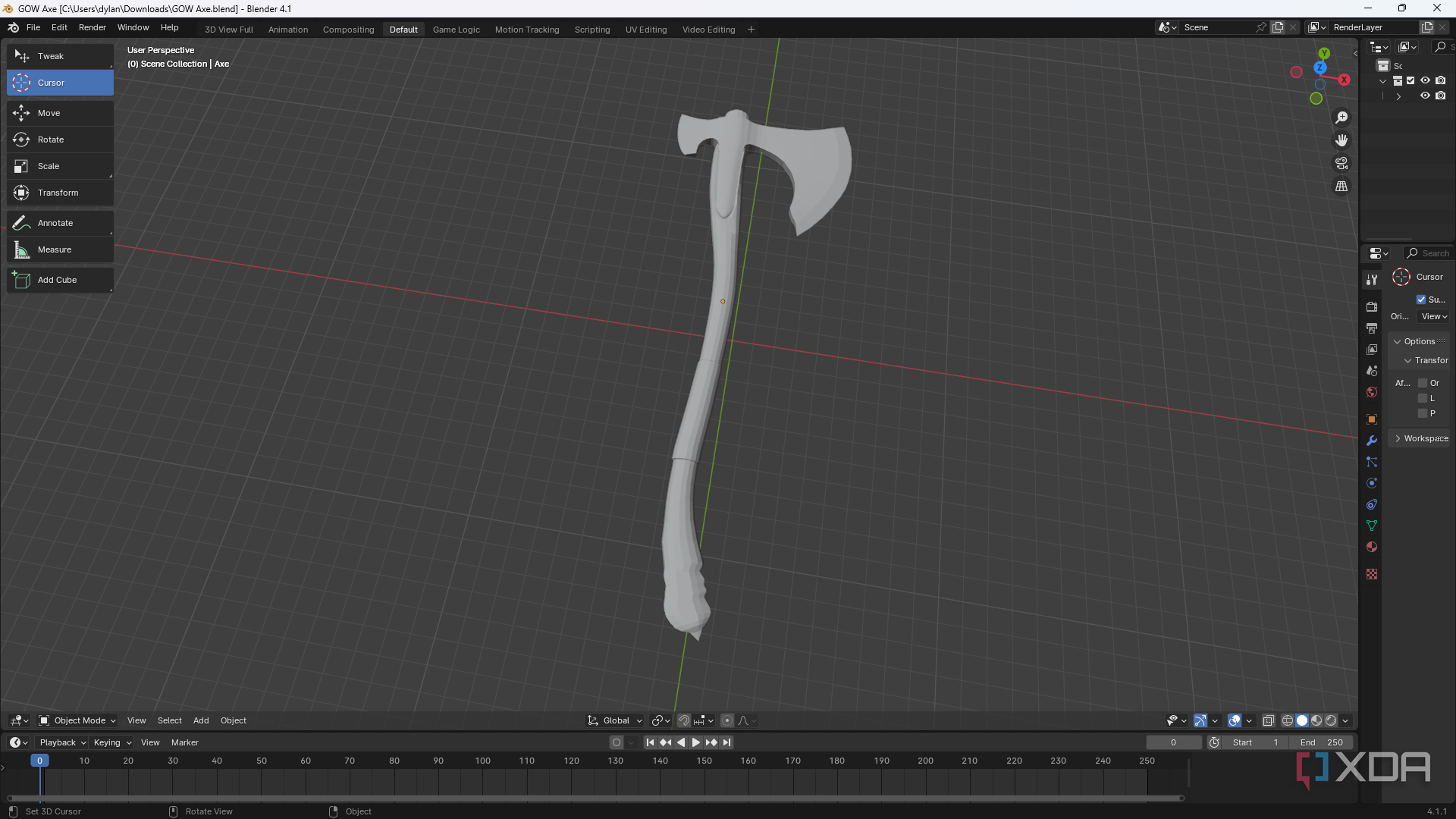 A 3D model of the Leviathan axe from God of War