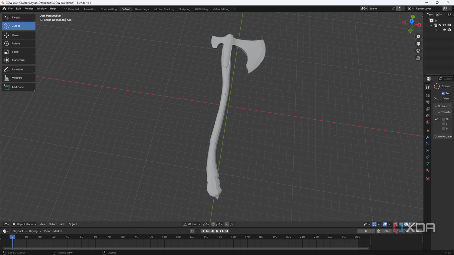 A 3D model of the Leviathan axe from God of War