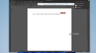 Screenshot of OnlyOffice when collaborating online showing an indicator for another user