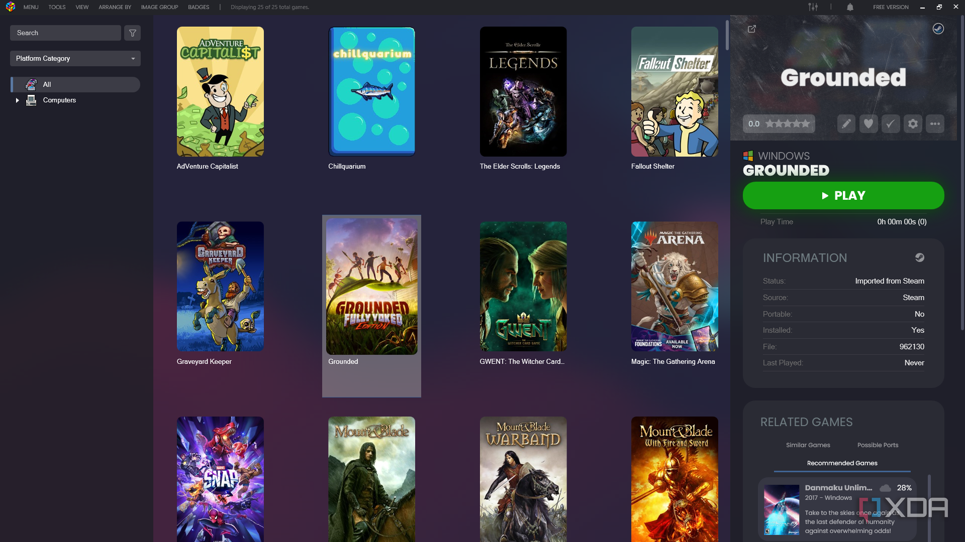 A LaunchBox library menu